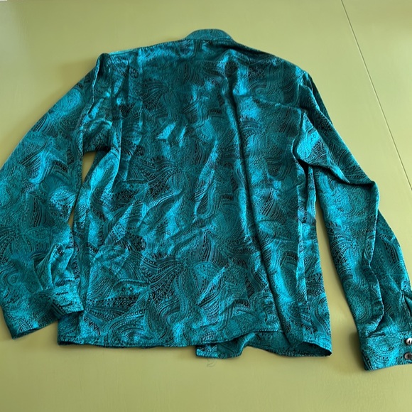 Louis Feraud teal and black shirt US6 $80 - Picture 2 of 4